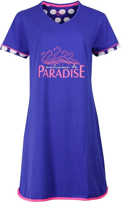 Irresistible Dames Nachthemd - V Hals - 100% Katoen - Blauw - Maat S