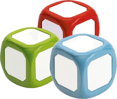 Dobbelstenen Set Beschrijfbaar, Set 3 stuks, 6x6x6 cm, 3 kleuren