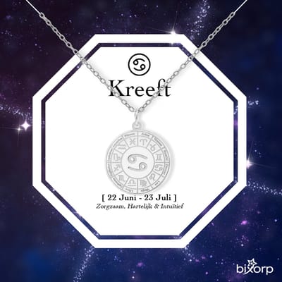Bixorp Stars Sterrenbeeld Ketting Kreeft / Cancer - Stainless Steel Medailon Zilverkleurig - 45cm Ketting met Zodiac Hanger - Inclusief Cadeau Verpakking