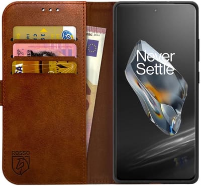 Rosso Element Book Case Cover Wallet Hoesje Geschikt voor OnePlus 12 | Portemonnee | 3 Pasjes | Magneetsluiting | Stand Functie | Bruin