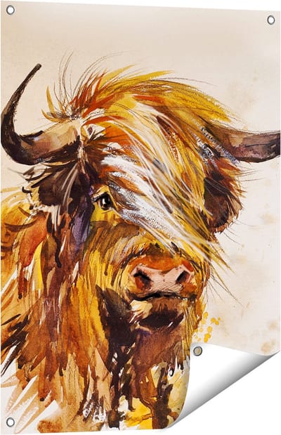 Gards Tuinposter Schotse Hooglander Koe - Abstract - 60x80 cm - Tuindoek - Tuindecoratie - Wanddecoratie buiten - Tuinschilderij