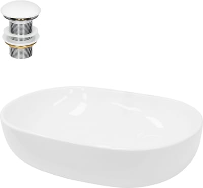 Wastafel incl. afvoerset wit zonder overloop 60x42x14,5 cm wit keramiek LuxeBath