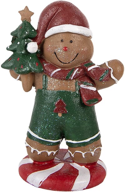 Clayre & Eef Kerstdecoratie Beeld Gingerbread man 12x11x21 cm Bruin Kunststof
