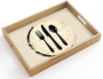Dienblad hout 40x30 cm - Schootdienblad - Zwart - Bestek - Rondje - Borrelplank rechthoek - Plateau dienbladen
