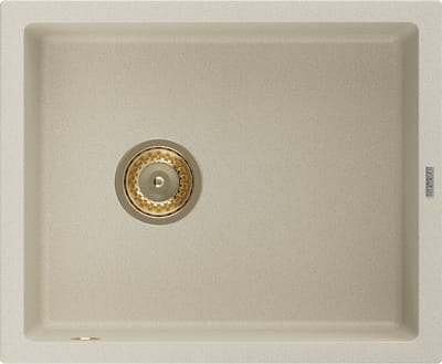 Mexen Pedro granieten gootsteen 1-komors 560 x 460 , beige, gouden sifon - 6508561000-69-G