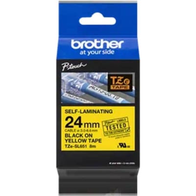 Brother TZESL651 Labeltape zelflaminerend Tapekleur: Geel Tekstkleur: Zwart 24 mm 8 m