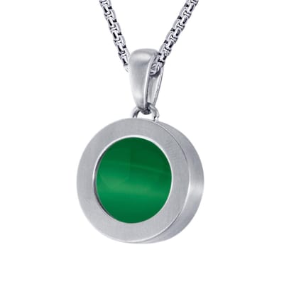 Quiges 12mm Mini Munt Hanger Zilverkleurig RVS Mat met Cateye Groen Munt en Ketting Ankerketting 42-46cm - SLSHS479