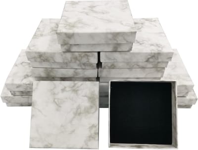 12 Stuks Kartonnen Sieraden Dozen in Vierkante Vorm voor Verpakking van Kettingen, Armbanden en Oorbellen - Luxe Marmerdesign
