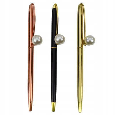 Luxe Metalen Pen met Pareldecoratie - Vloeiend Schrijven