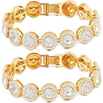 Iced Out Ronde Kristal Cubaanse Ketting Tennisarmband voor Vrouwen Volledig Strass Cubaanse Schakelketting Armbanden Polsband Sieraden Cadeaus 8inch beige