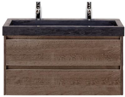 Dante Badmeubelset 100 cm - Tabacco - Wastafel Hardsteen Wit Lucca 2 Kraangaten