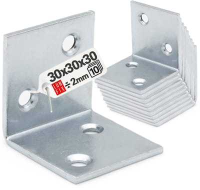 LUN FIX - Hoekverbinder - 10 stuks - 30x30x30x2 mm - Verzinkt - Winkelverbinder