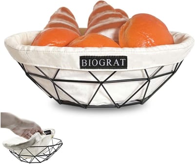 Moderne Zwarte Broodmand en Fruitmand van Metaal - Ø 26,5 cm - Handgemaakt Design
