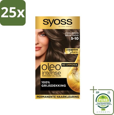 25 x SYOSS - Oleo Intense 5-10 - Haarverf - Permanente Haarkleuring - Cool Bruin - Langdurige Kleur - Grootverpakking - Permanente Haarkleuring - Haarkleur - Koele Bruine Haarkleur - Haarkleuring Zonder Ammoniak - Arganolie