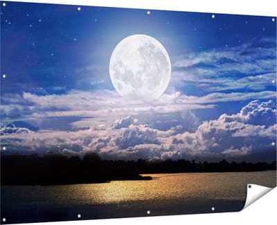 Gards Tuinposter Volle Maan bij het Water - 180x120 cm - Tuindoek - Tuindecoratie - Wanddecoratie buiten - Tuinschilderij
