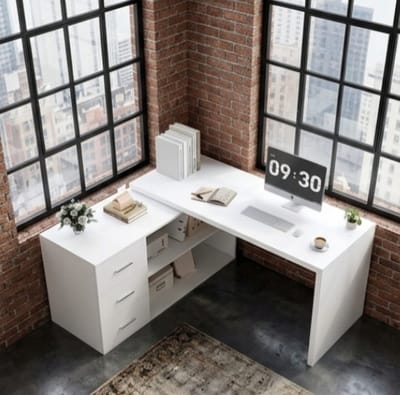 Hoekbureau L-vorm 140x50x76 cm Wit - 140x50x76 cm - Wit - cm Wit – Omkeerbaar Bureau - Medahomestore