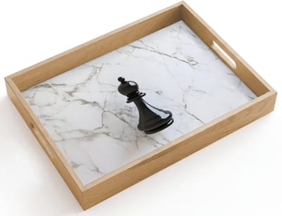Dienblad hout 40x30 cm - Schootdienblad - Schaakstuk - Loper - Zwart - Marmer - Borrelplank rechthoek - Plateau dienbladen