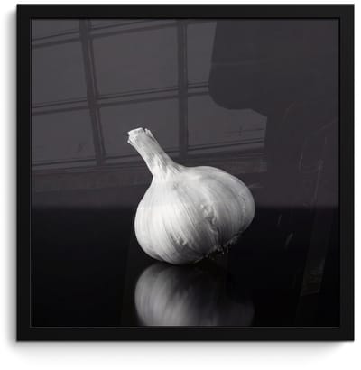 Poster in lijst - Fotolijst 40x40 cm - Posters - Knoflook - Zwart - Wit - Posterlijst zwart - Decoratie - Wanddecoratie woonkamer - Muurdecoratie slaapkamer
