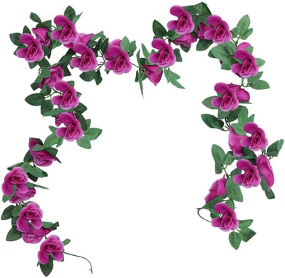 Dailygoods- Kunstbloemen 2 Stuks - Hangende Slinger 220 cm - Bloemenkrans - Kunstbloemen met Groene Bladeren - Bruiloft/Feest - Hoogwaardige Kunststof