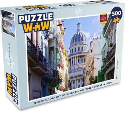 Puzzel El Capitolo aan het einde van een prachtige straat in Cuba - Legpuzzel - Puzzel 500 stukjes