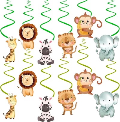 Jungle Party Versiering: 24 Stuks Hangende Spiralen en Dieren Thema Decoraties voor Verjaardagsfeestjes van Kinderen