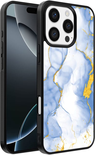 Smartphonica Telefoonhoesje Geschikt voor iPhone 16 Pro Max met Lichtblauw Goud Marmer Opdruk - TPU Backcover Case Lightblue Gold Marble Design geschikt voor iPhone 16 Pro Max