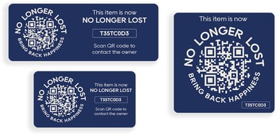 NoLongerLost - 'Triple Value Pack' Stickers - 3 stuks (verschillende afmetingen) - Donkerblauw - Unieke QR code - Tracking