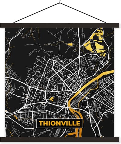 Posterhanger incl. Poster 60x60 cm - Schoolplaat - Stadskaart - Frankrijk - Plattegrond - Thionville - Kaart - Textielposter - Zwarte latten - Stadskaart