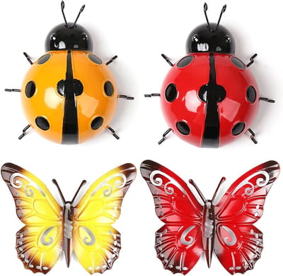 Tuindecoraties met Lieveheersbeestjes, Metalen Wanddecoratie met Vlinders, Bloemrijke Tuinornamenten voor Buiten en Binnen, Perfect voor Schuttingen en Muren