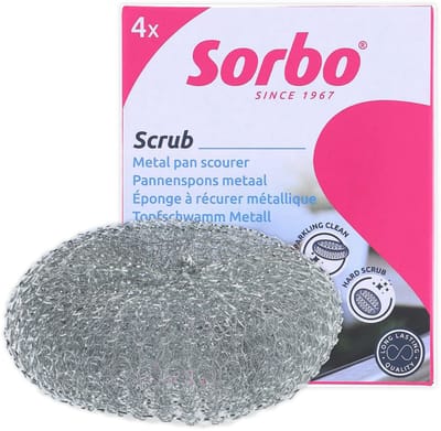 Sorbo RVS Schuursponsjes - 4 Stuks - Metaalspons voor Pannen, Oven en Grill - Spons - 40 Gram