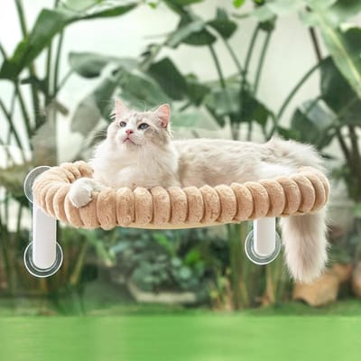 Famanu – Kattenraam hangmat, extra stevige raamligstoel tot 25 kg, opvouwbaar, grijs