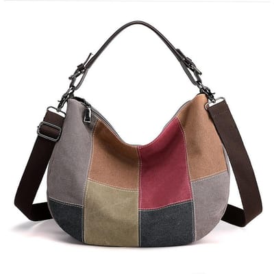 Nouveau Sac à Main Rétro à Empiècements Sac Bandoulière Tendance Épaule Unique Sac pour Femmes Grande Capacité Toile Couleur Contrastée Sac pour Femmes brown