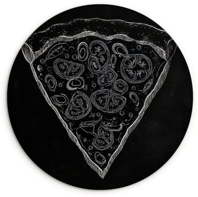 WallCircle® Wandcirkel 120x120 cm - Muurcirkel Pizzapunt - Toppings - Krijttekening - Muurdecoratie woonkamer - Wanddecoratie slaapkamer - Kamer decoratie accessoires - Ronde schilderijen XXL