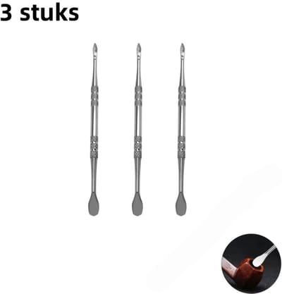 3-delige - RVS tabakspasta lepel - Dubbelkoppig - Pijpolie lepel reinigingsgereedschap accessoires - Kaars graveerpers - Zilver