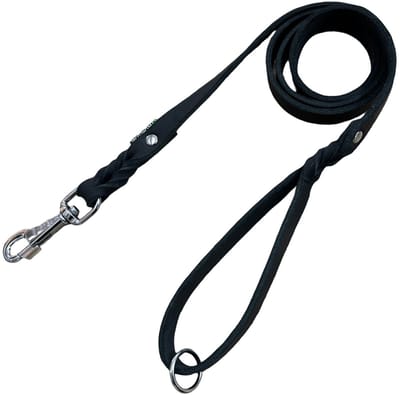 K9World by van der Veeke, Leren Hondenriem met Handvat – 18 mm – 1 meter lang - Zwart Chroomleder – Handgemaakt – Stevige Verchroomde Musketonhaak