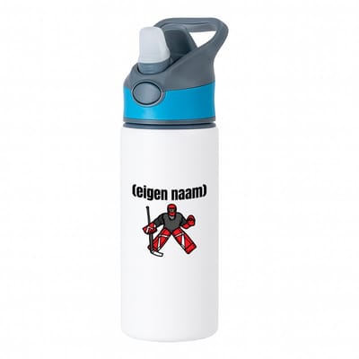 Hacebo® - ijshockey keeper met eigen naam waterfles met rietje blauw - Ijshockey - atleten - iemand die houdt van ijshockey - verjaardag - cadeau - kado - water fles - 650ML