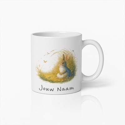 Gepersonaliseerde Schattige Konijn Mok – Gepersonaliseerde Naam Bloemen Natuur Koffiebeker Cadeau