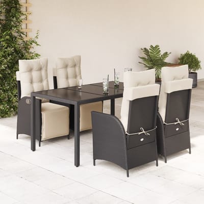 vidaXL - 5-delige - Tuinset - met - kussens - poly - rattan - zwart