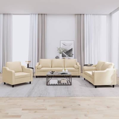 vidaXL - 3-delige - Loungeset - met - kussens - stof - crèmekleurig