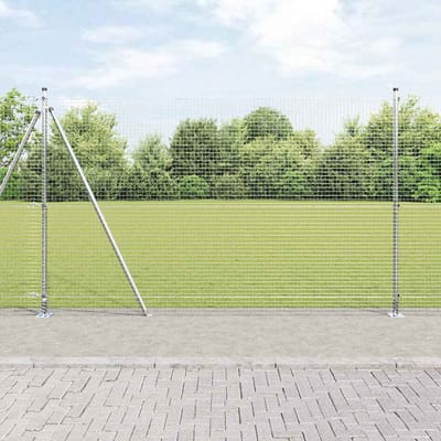 vidaXL - gelast - draadhek - met - betonnen - voetstuk - 10 - x - 1,4 - m - zilver - Mesh