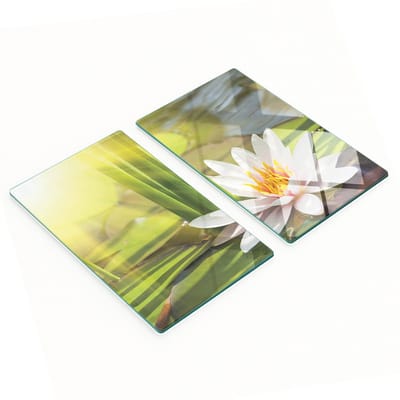 Set van twee decoratieve glazen keukenplanken met lotus- en vijvermotief, 2x30x52 cm
