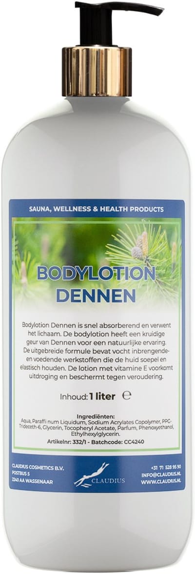 Bodylotion Dennen 1 liter met gouden pomp