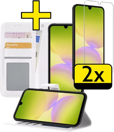 Hoesje - Met 2x Screenprotector - Geschikt voor Samsung Galaxy A26 - Luxe Pasjeshouder - Bookcase Portemonee - Flip Case - Kunstleer Book Case - Flipcase Hoes - Book Cover - Walletcase - Portemonneehoes - Telefoonhoesjes - Wit
