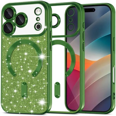 Hoesje geschikt voor Apple iPhone 17 Pro Max - Techsuit Luxury Glitter Back Cover - Geschikt voor MagSafe - Donkergroen