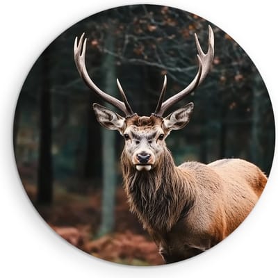 Saammp Muurcirkel Hout - Natuur - Hert - Landschap - Ø 90 - Wandcirkel - Wanddecoratie Cirkel - Muurdecoratie Woonkamer - Slaapkamer decoratie - Rond Schilderij