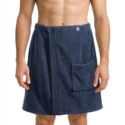 Sauna Kilt Heren - Katoenen Handdoek met Knoopjes en Elastiek - Zacht en Absorberend - One Size - Donkerblauw