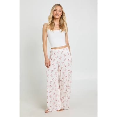 boohoo Dames Petite Cami & Broek Set Met Strikjesprint | Beige | Maat: 38