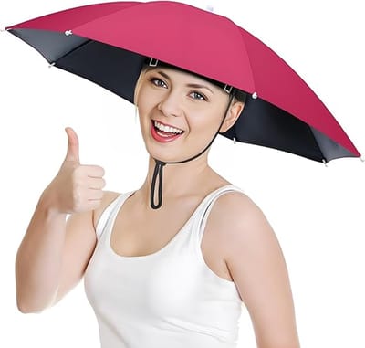Daity Draagbare paraplu – Parapluihoed voor volwassenen – Lichtgewicht zon- en regenbescherming – Gewicht: 100 g – Geschikt voor hoofdomtrek: 20,9"–25" – Roze – Ideaal voor festivals, regenachtige dagen en diverse buitenactiviteiten