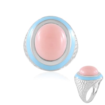 Cavill - Zilveren Ring - 925 Sterling Zilver Geplatineerd - Roze Peruaanse Opaal 5,774 ct - Ovale Cabochon - Bezel Zetting - Elegante Damesring