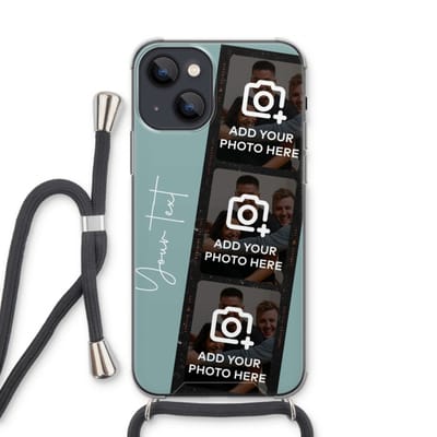 Gepersonaliseerd - Case Company® - Hoesje met koord geschikt voor iPhone 13 hoesje met Koord - Filmrol N°1 - Telefoonhoesje met Zwart Koord - Extra Bescherming aan alle Kanten en Over de Schermrand
